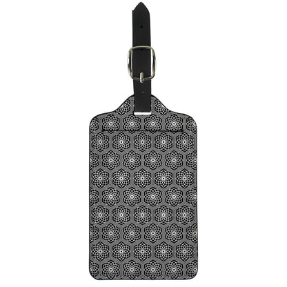 White And Black Lotus Pattern Print Luggage Tag