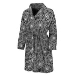 White And Black Lotus Pattern Print Men's Bathrobe