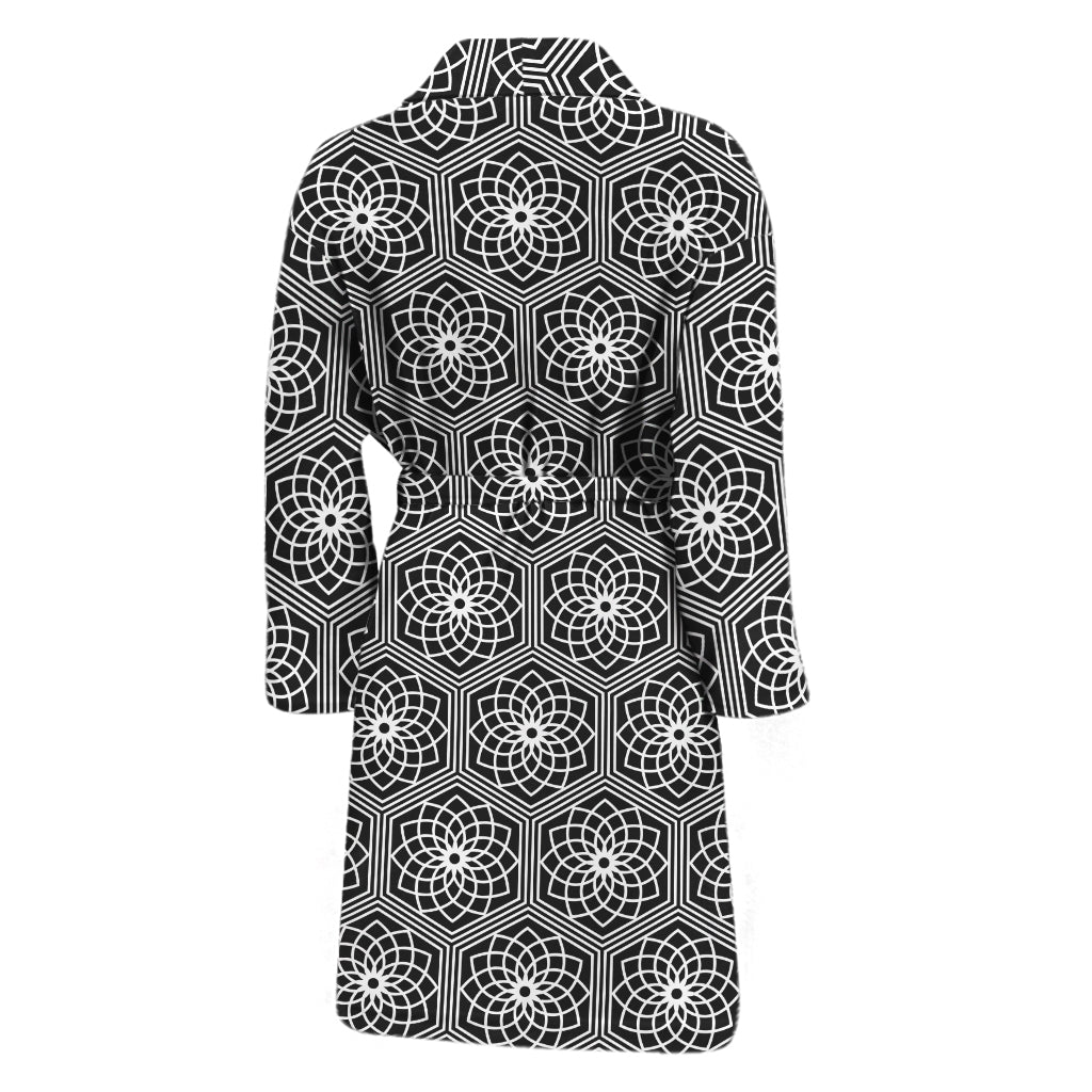 White And Black Lotus Pattern Print Men's Bathrobe