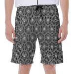 White And Black Lotus Pattern Print Men's Beach Shorts