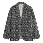 White And Black Lotus Pattern Print Men's Blazer