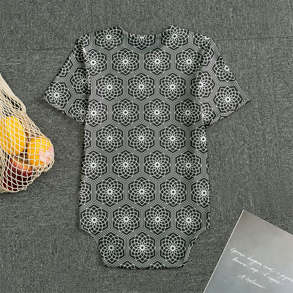 White And Black Lotus Pattern Print Men's Bodysuit
