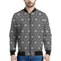 White And Black Lotus Pattern Print Men's Bomber Jacket