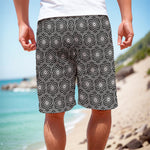 White And Black Lotus Pattern Print Men's Cargo Shorts