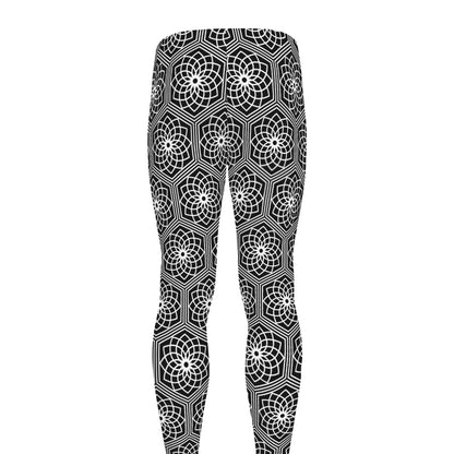 White And Black Lotus Pattern Print Men's leggings