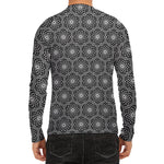 White And Black Lotus Pattern Print Men's Long Sleeve Rash Guard