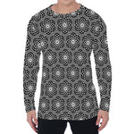 White And Black Lotus Pattern Print Men's Long Sleeve T-Shirt