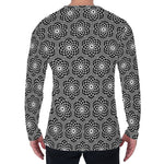 White And Black Lotus Pattern Print Men's Long Sleeve T-Shirt