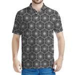 White And Black Lotus Pattern Print Men's Polo Shirt