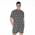White And Black Lotus Pattern Print Men's Romper