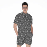 White And Black Lotus Pattern Print Men's Rompers