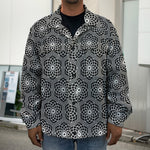 White And Black Lotus Pattern Print Men's Shirt Jacket