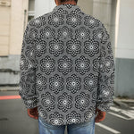 White And Black Lotus Pattern Print Men's Shirt Jacket