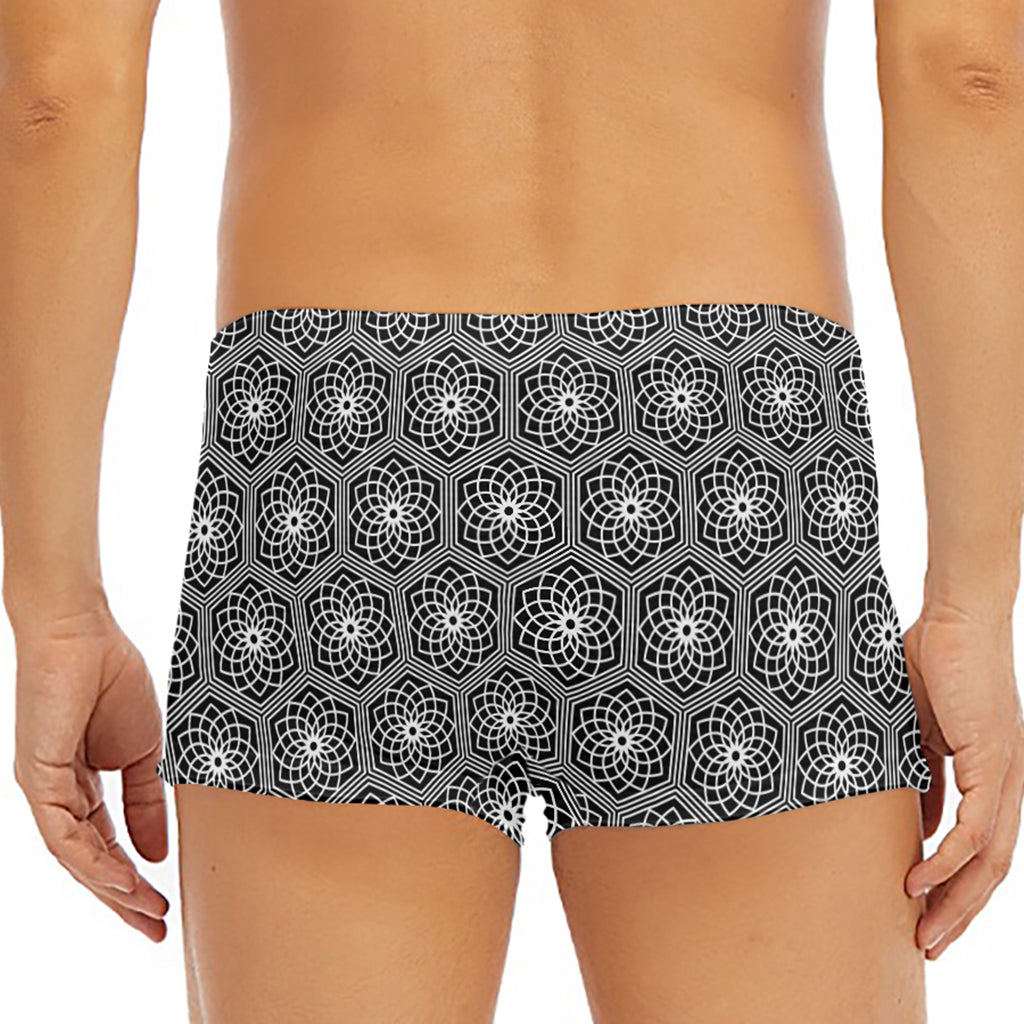 White And Black Lotus Pattern Print Men's Short Boxer Briefs