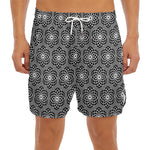 White And Black Lotus Pattern Print Men's Split Running Shorts
