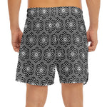 White And Black Lotus Pattern Print Men's Split Running Shorts