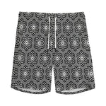 White And Black Lotus Pattern Print Men's Sports Shorts