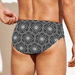 White And Black Lotus Pattern Print Men's Swim Briefs