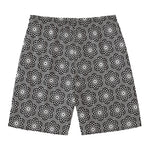 White And Black Lotus Pattern Print Men's Swim Trunks