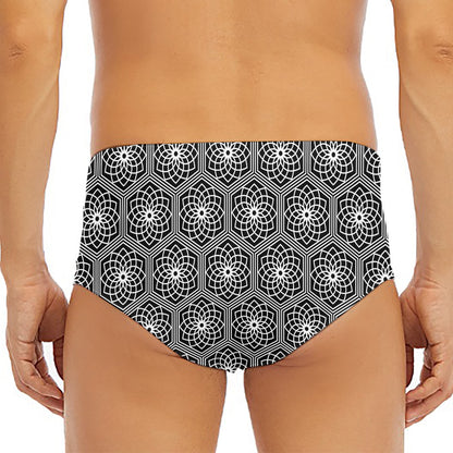 White And Black Lotus Pattern Print Men's Triangle Swim Briefs