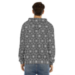 White And Black Lotus Pattern Print Men's Velvet Pullover Hoodie