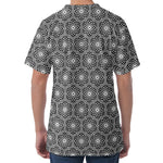 White And Black Lotus Pattern Print Men's Velvet T-Shirt