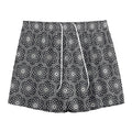 White And Black Lotus Pattern Print Mesh Shorts