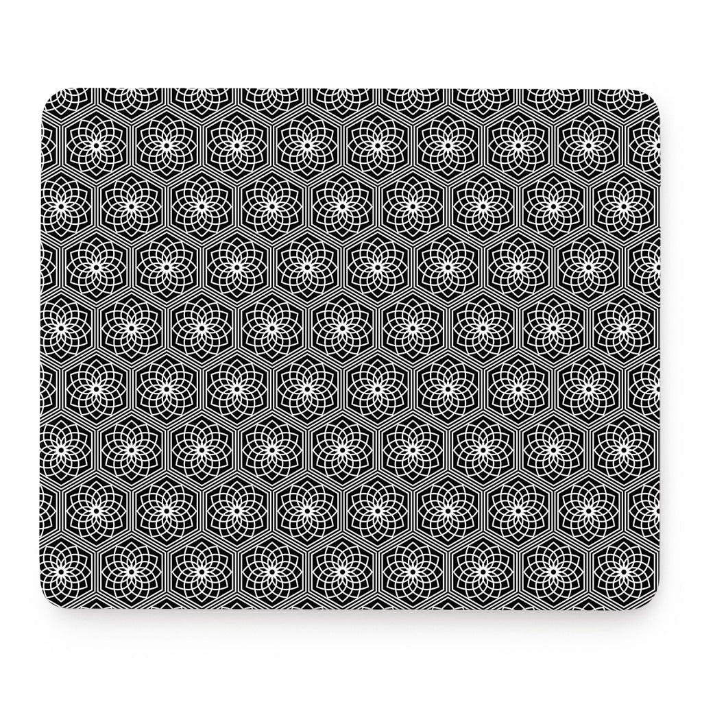 White And Black Lotus Pattern Print Mouse Pad