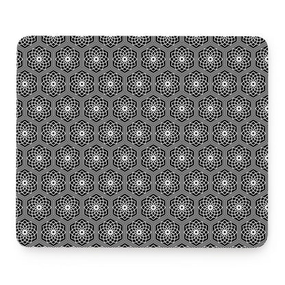 White And Black Lotus Pattern Print Mouse Pad