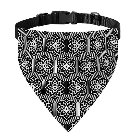 White And Black Lotus Pattern Print Over The Collar Dog Bandana