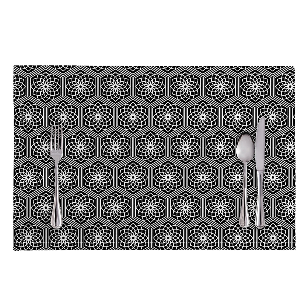 White And Black Lotus Pattern Print Placemat