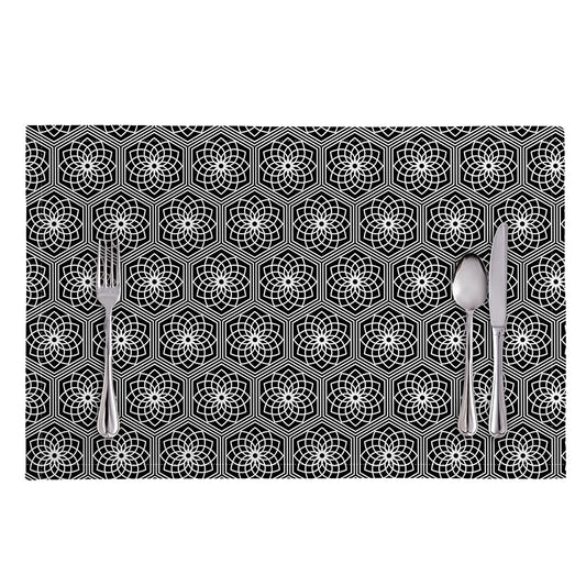 White And Black Lotus Pattern Print Placemat