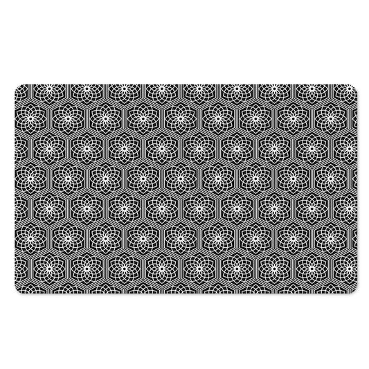 White And Black Lotus Pattern Print Polyester Doormat