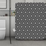 White And Black Lotus Pattern Print Polyester Shower Curtain