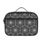 White And Black Lotus Pattern Print Portable Lunch Bag
