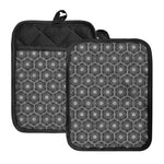 White And Black Lotus Pattern Print Pot Holders With Pocket
