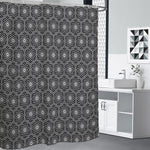 White And Black Lotus Pattern Print Premium Shower Curtain