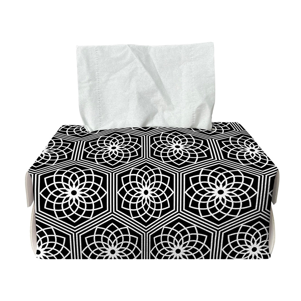 White And Black Lotus Pattern Print Rectangle Tissue Box Cover