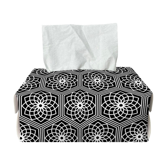 White And Black Lotus Pattern Print Rectangle Tissue Box Cover