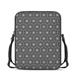 White And Black Lotus Pattern Print Rectangular Crossbody Bag