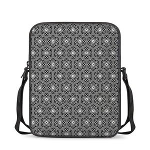 White And Black Lotus Pattern Print Rectangular Crossbody Bag