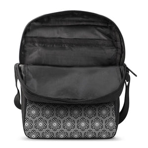 White And Black Lotus Pattern Print Rectangular Crossbody Bag