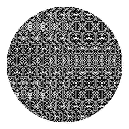 White And Black Lotus Pattern Print Round Blanket