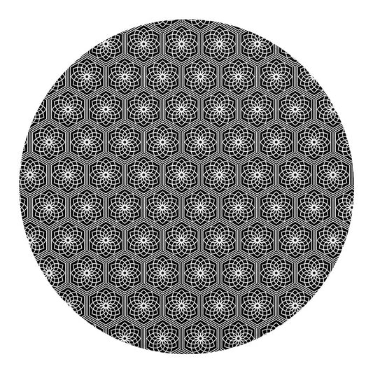 White And Black Lotus Pattern Print Round Blanket