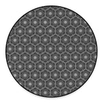 White And Black Lotus Pattern Print Round Floor Mat