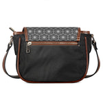 White And Black Lotus Pattern Print Saddle Bag