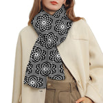 White And Black Lotus Pattern Print Scarf