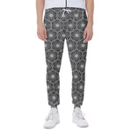White And Black Lotus Pattern Print Scuba Joggers