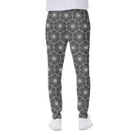 White And Black Lotus Pattern Print Scuba Joggers