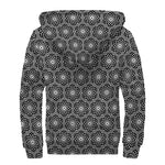 White And Black Lotus Pattern Print Sherpa Lined Zip Up Hoodie